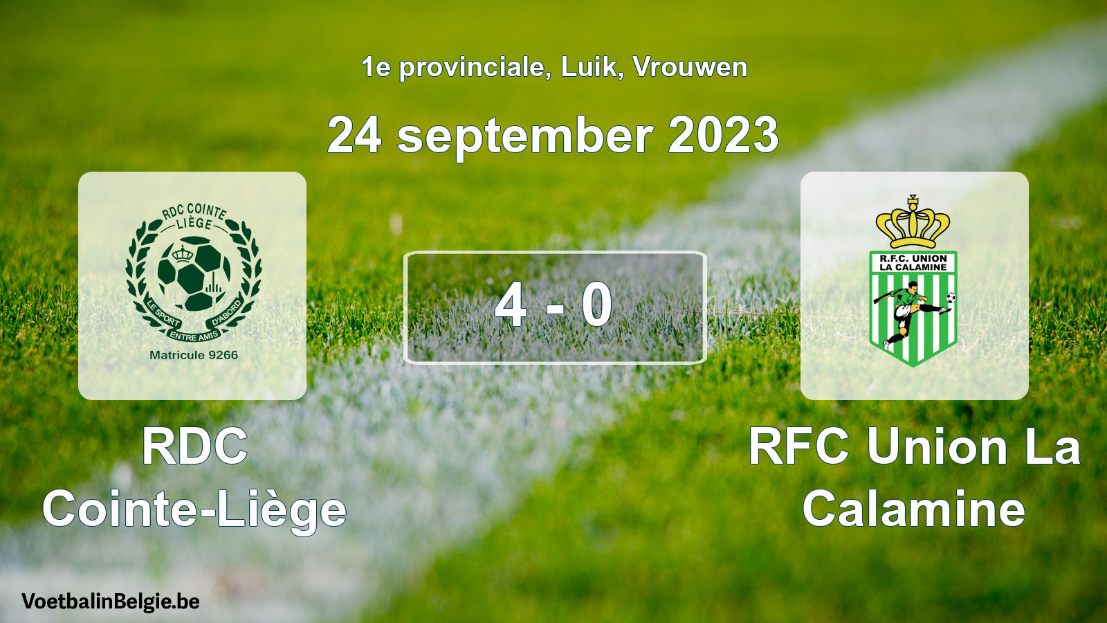 Gespeelde wedstrijd vrouwenvoetbal: RDC Cointe-Liège - RFC Union La Calamine 4 - 0 (24 september 2023)