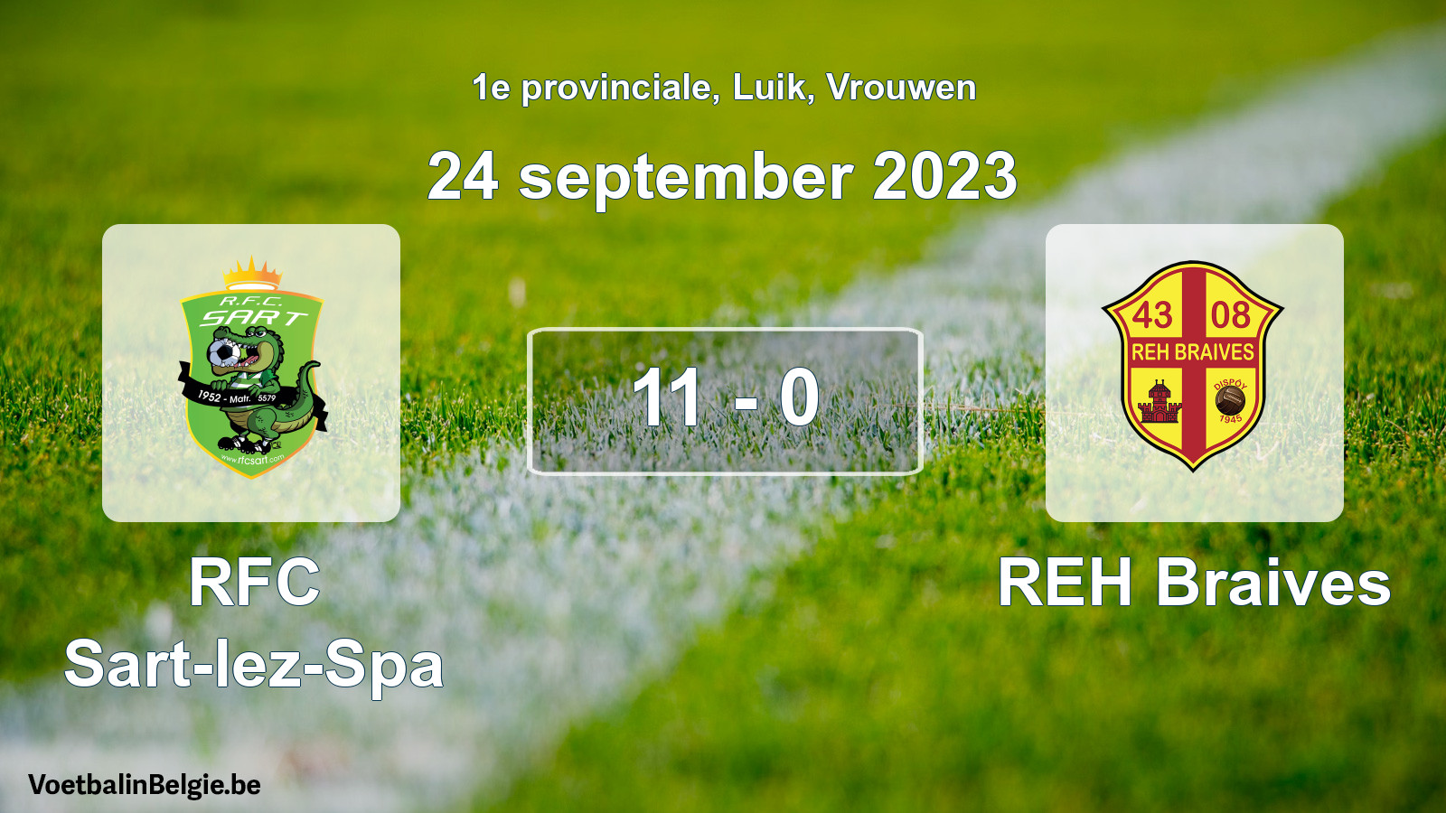 Gespeelde wedstrijd vrouwenvoetbal: RFC Sart-lez-Spa - REH Braives 11 - 0 (24 september 2023)