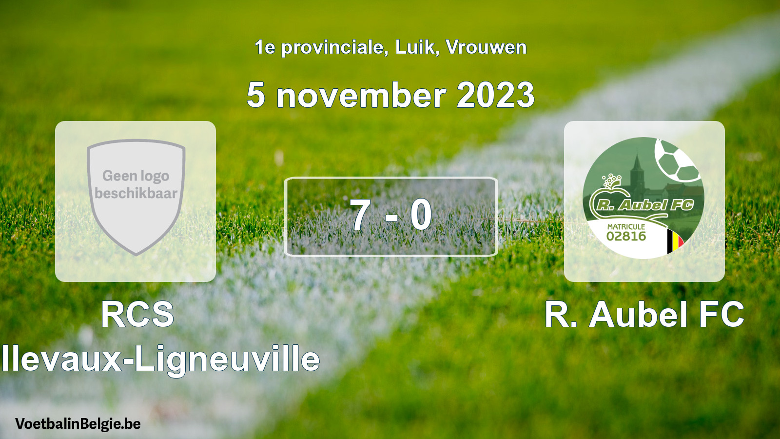 Gespeelde wedstrijd vrouwenvoetbal: RCS Bellevaux-Ligneuville - R. Aubel FC 7 - 0 (5 november 2023)