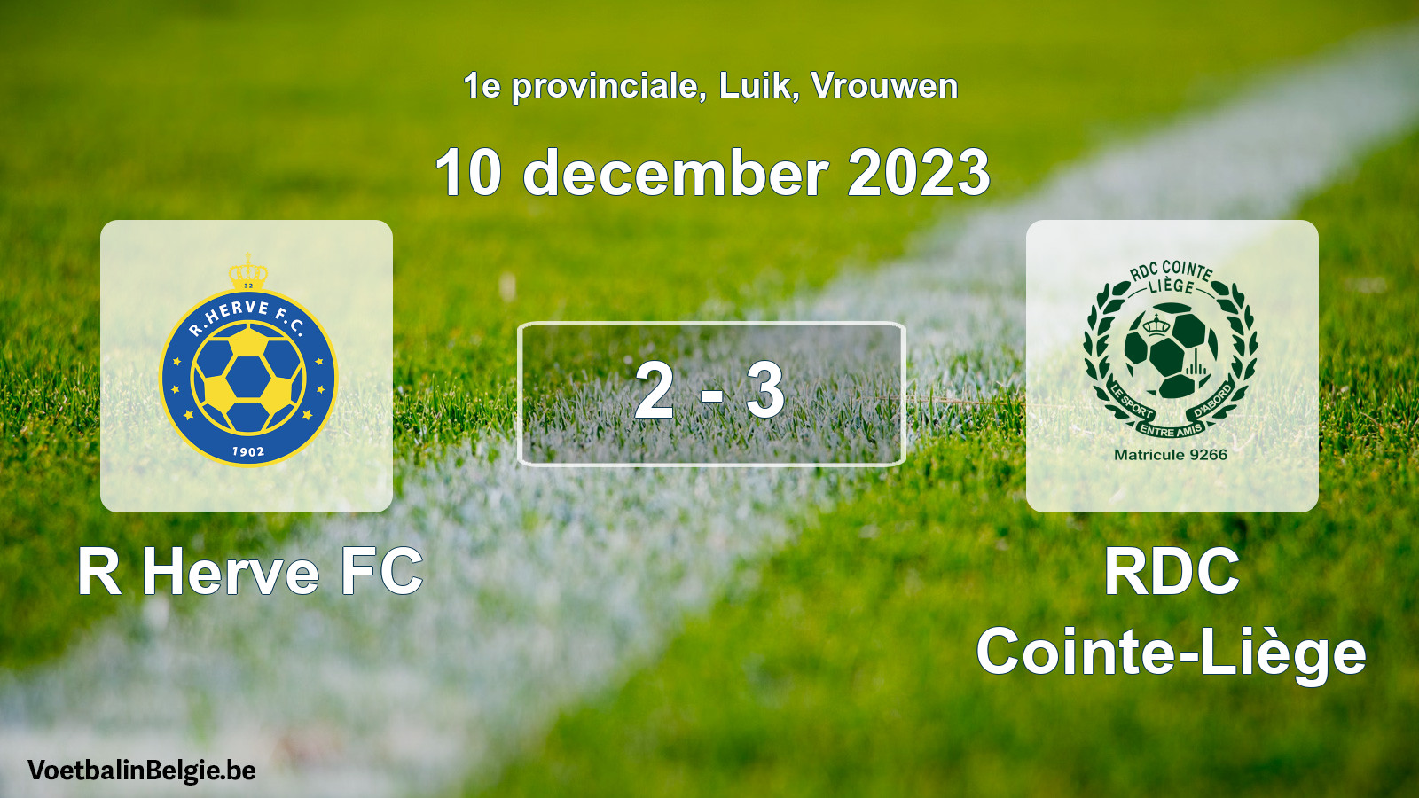 Gespeelde wedstrijd vrouwenvoetbal: R Herve FC - RDC Cointe-Liège 2 - 3 (10 december 2023)