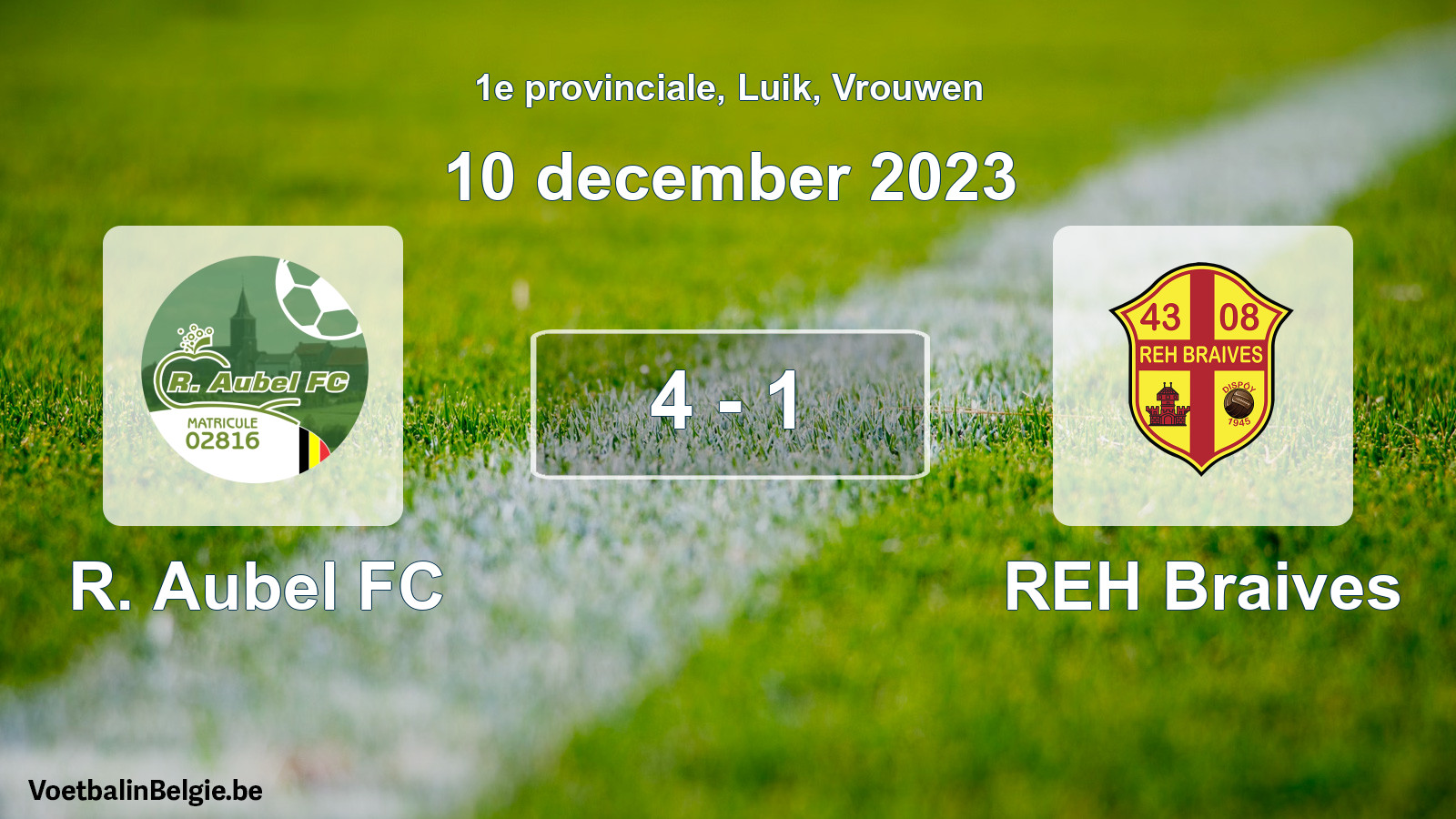 Gespeelde wedstrijd vrouwenvoetbal: R. Aubel FC - REH Braives 4 - 1 (10 december 2023)