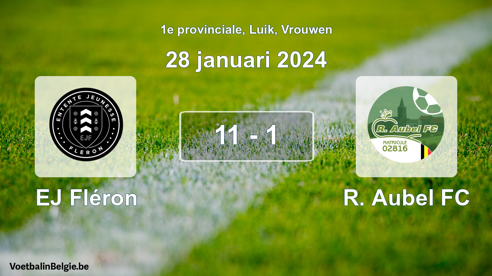 Gespeelde wedstrijd vrouwenvoetbal: EJ Fléron - R. Aubel FC 11 - 1 (28 januari 2024)