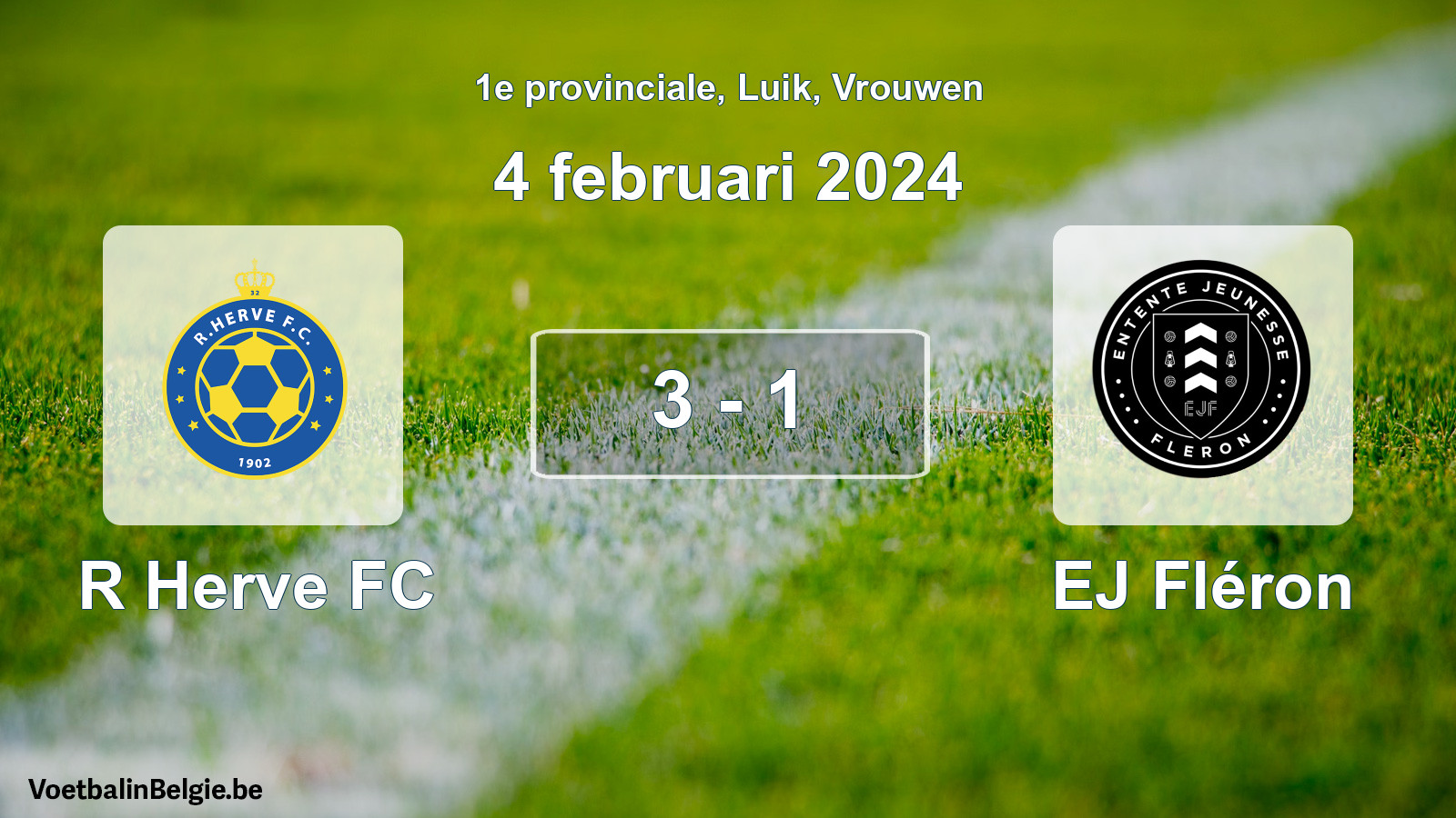 Gespeelde wedstrijd vrouwenvoetbal: R Herve FC - EJ Fléron 3 - 1 (4 februari 2024)