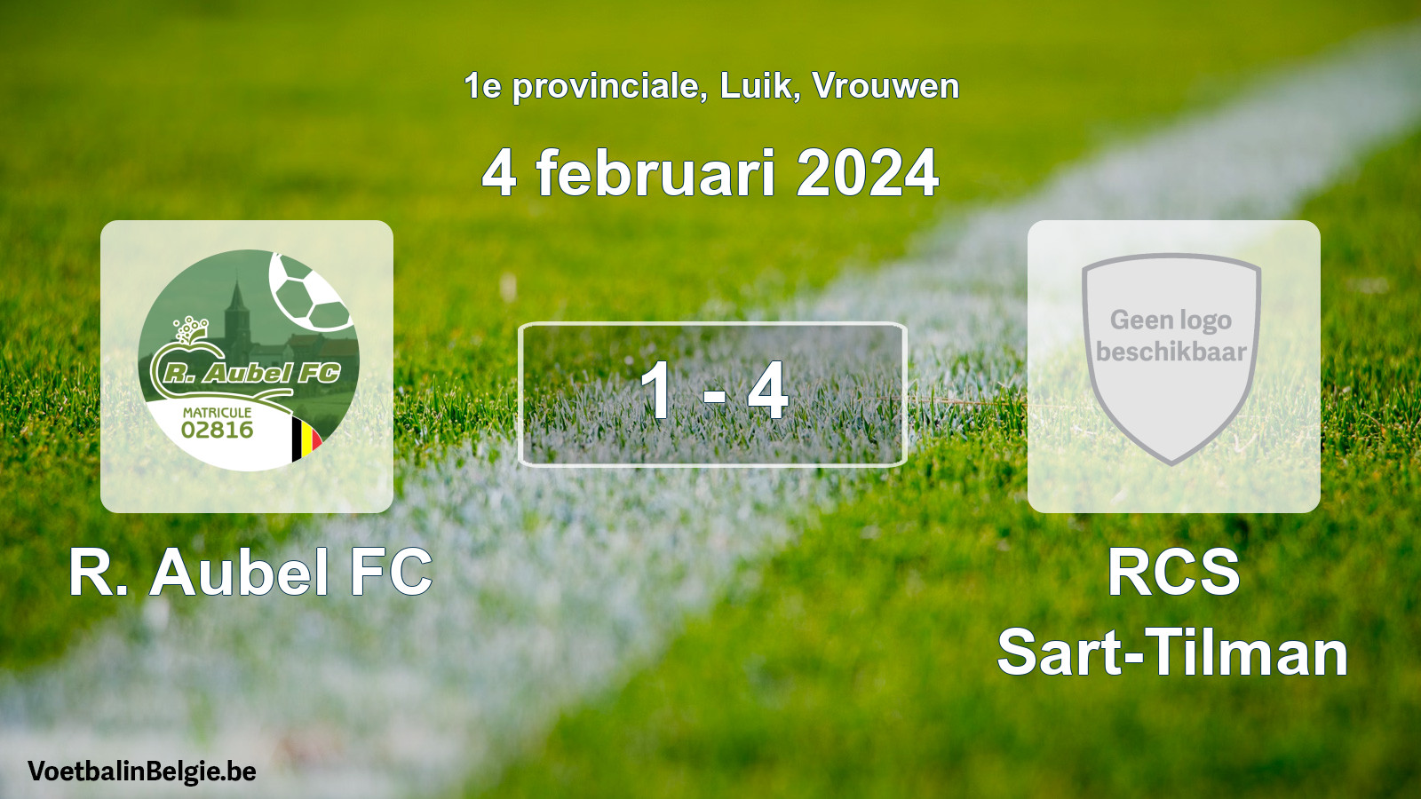 Gespeelde wedstrijd vrouwenvoetbal: R. Aubel FC - RCS Sart-Tilman 1 - 4 (4 februari 2024)