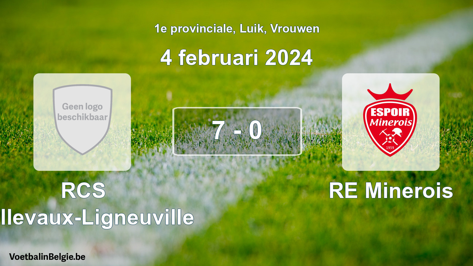 Gespeelde wedstrijd vrouwenvoetbal: RCS Bellevaux-Ligneuville - RE Minerois 7 - 0 (4 februari 2024)