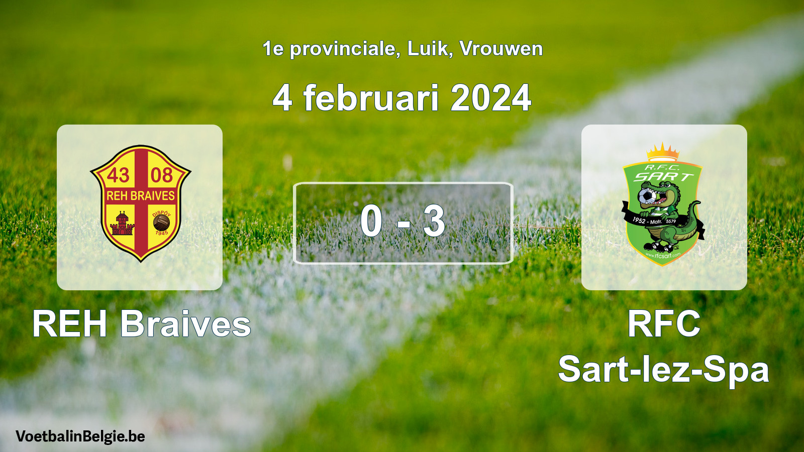Gespeelde wedstrijd vrouwenvoetbal: REH Braives - RFC Sart-lez-Spa 0 - 3 (4 februari 2024)