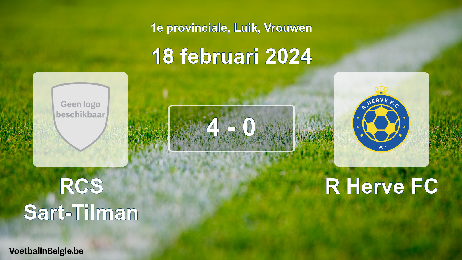 Gespeelde wedstrijd vrouwenvoetbal: RCS Sart-Tilman - R Herve FC 4 - 0 (18 februari 2024)