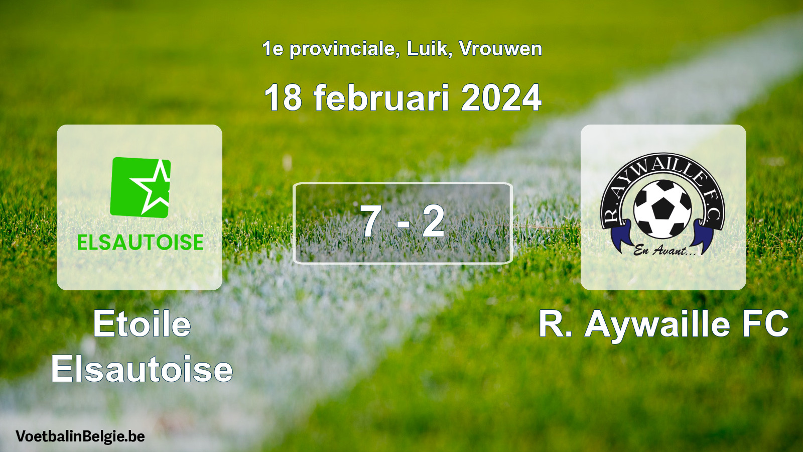 Gespeelde wedstrijd vrouwenvoetbal: Etoile Elsautoise - R. Aywaille FC 7 - 2 (18 februari 2024)