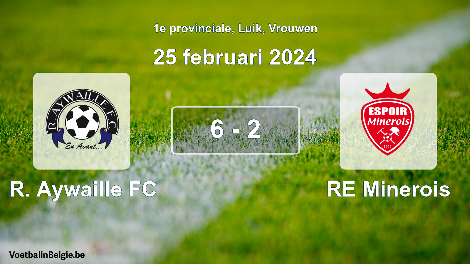 Gespeelde wedstrijd vrouwenvoetbal: R. Aywaille FC - RE Minerois 6 - 2 (25 februari 2024)