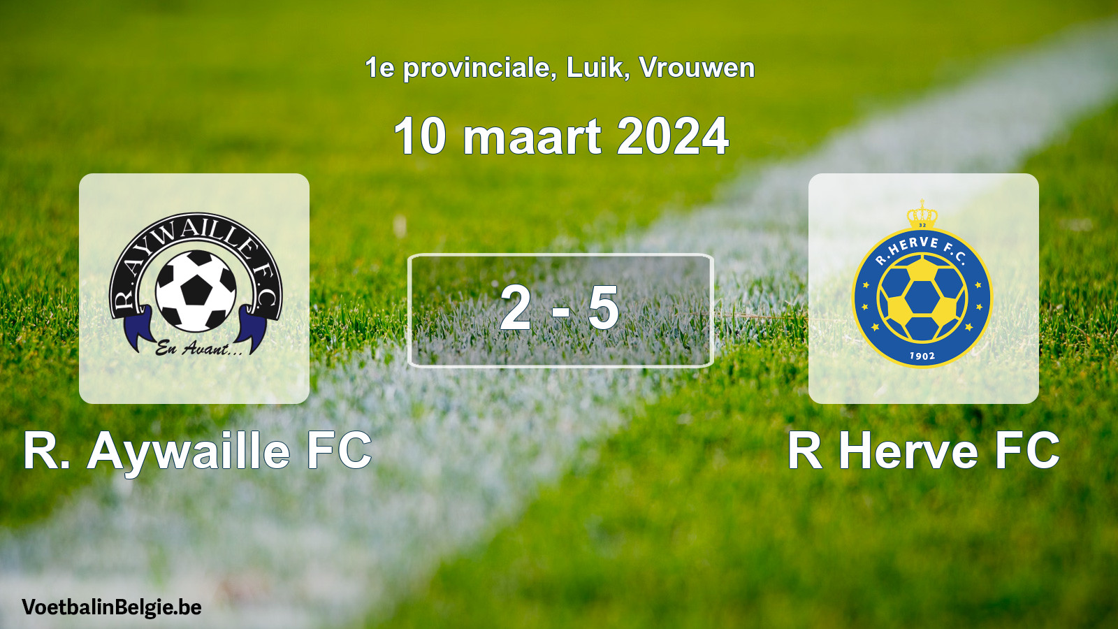Gespeelde wedstrijd vrouwenvoetbal: R. Aywaille FC - R Herve FC 2 - 5 (10 maart 2024)