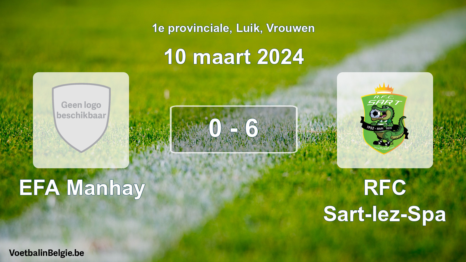 Gespeelde wedstrijd vrouwenvoetbal: EFA Manhay - RFC Sart-lez-Spa 0 - 6 (10 maart 2024)