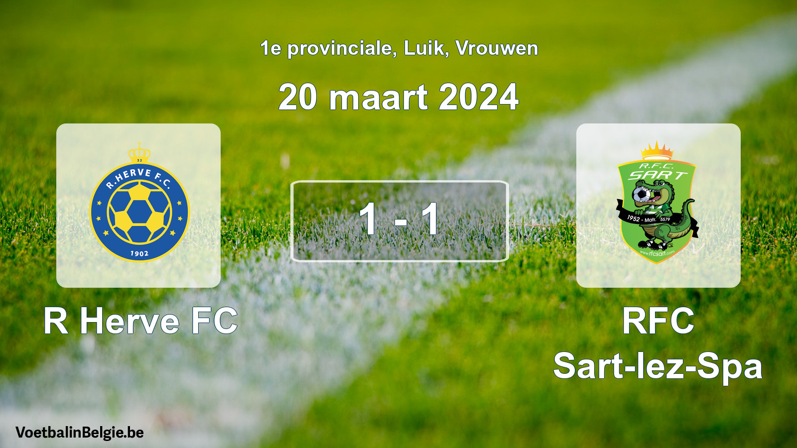Gespeelde wedstrijd vrouwenvoetbal: R Herve FC - RFC Sart-lez-Spa 1 - 1 (20 maart 2024)