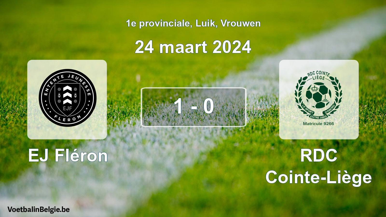 Gespeelde wedstrijd vrouwenvoetbal: EJ Fléron - RDC Cointe-Liège 1 - 0 (24 maart 2024)