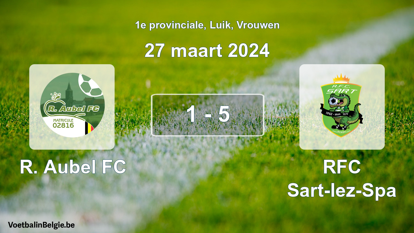 Gespeelde wedstrijd vrouwenvoetbal: R. Aubel FC - RFC Sart-lez-Spa 1 - 5 (27 maart 2024)