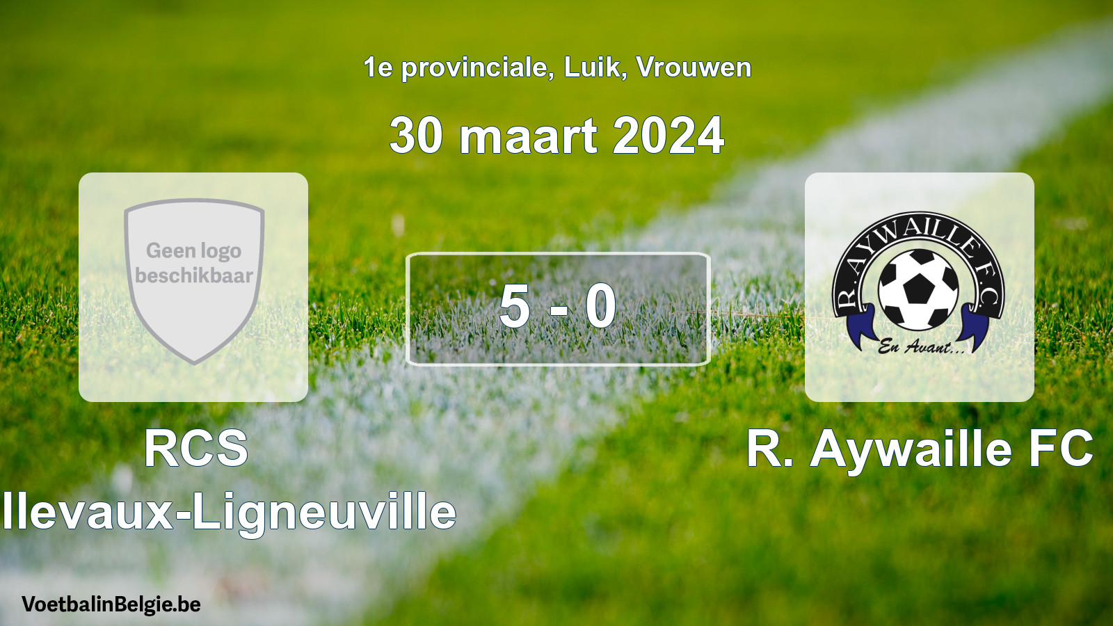Gespeelde wedstrijd vrouwenvoetbal: RCS Bellevaux-Ligneuville - R. Aywaille FC 5 - 0 (30 maart 2024)
