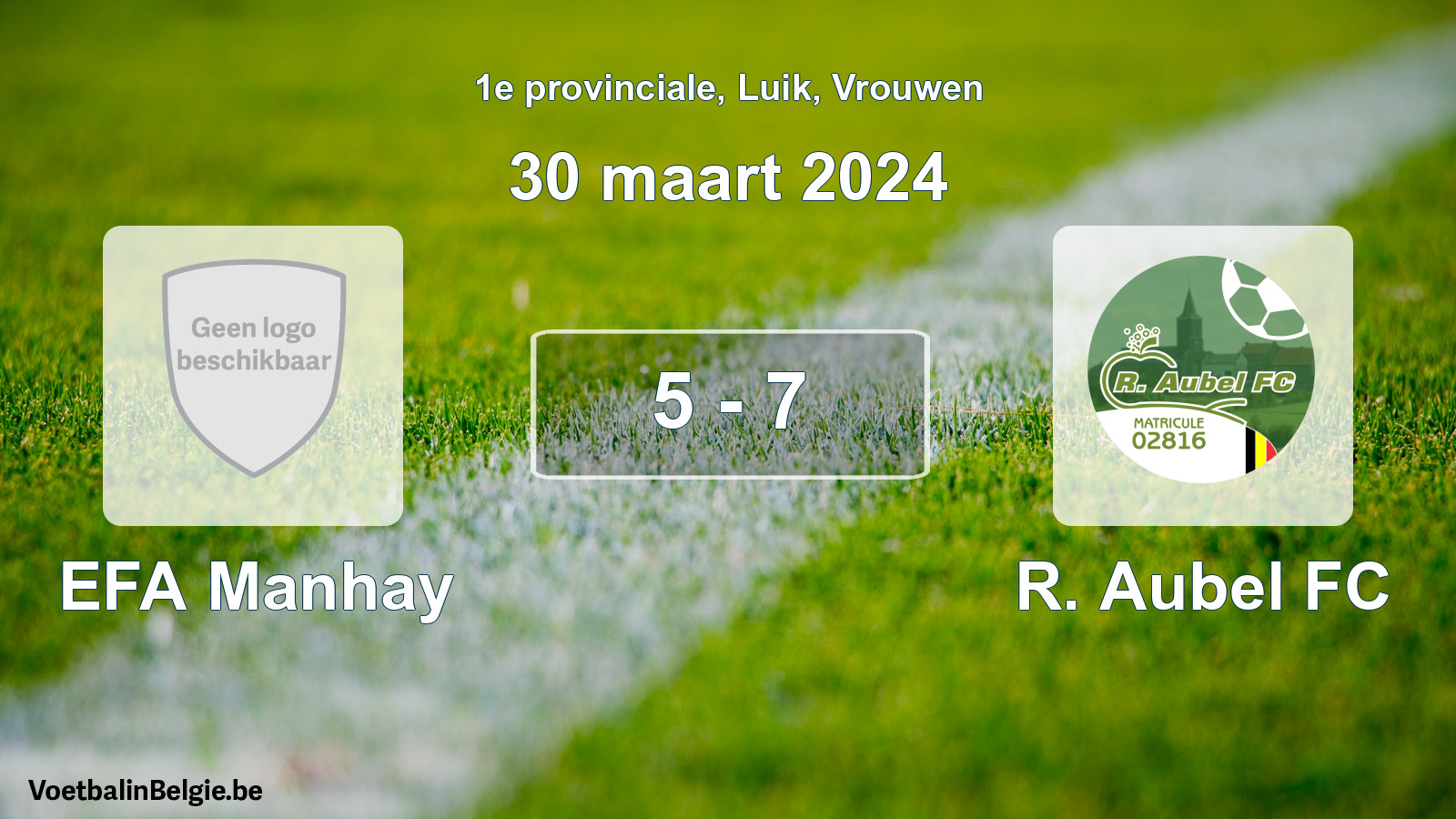 Gespeelde wedstrijd vrouwenvoetbal: EFA Manhay - R. Aubel FC 5 - 7 (30 maart 2024)