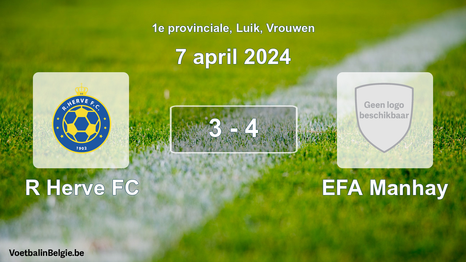 Gespeelde wedstrijd vrouwenvoetbal: R Herve FC - EFA Manhay 3 - 4 (7 april 2024)