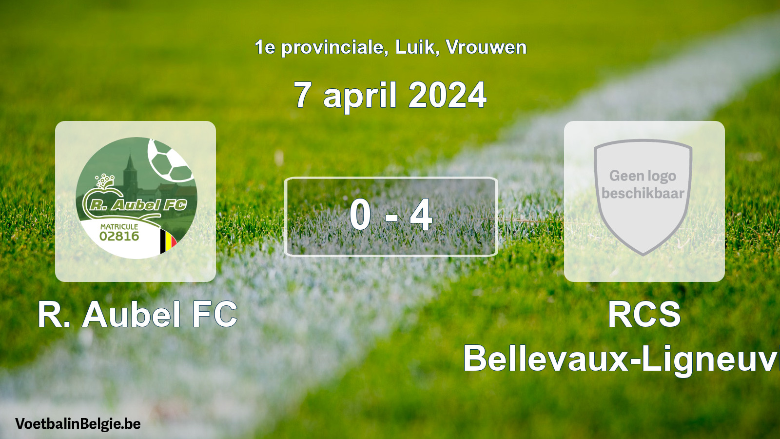 Gespeelde wedstrijd vrouwenvoetbal: R. Aubel FC - RCS Bellevaux-Ligneuville 0 - 4 (7 april 2024)