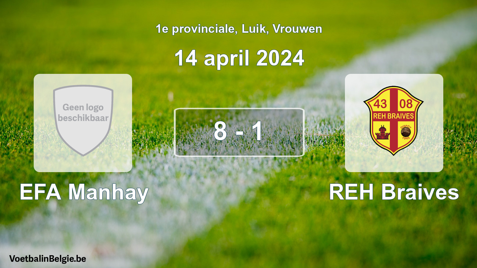 Gespeelde wedstrijd vrouwenvoetbal: EFA Manhay - REH Braives 8 - 1 (14 april 2024)