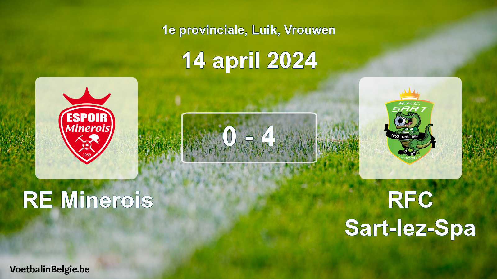 Gespeelde wedstrijd vrouwenvoetbal: RE Minerois - RFC Sart-lez-Spa 0 - 4 (14 april 2024)