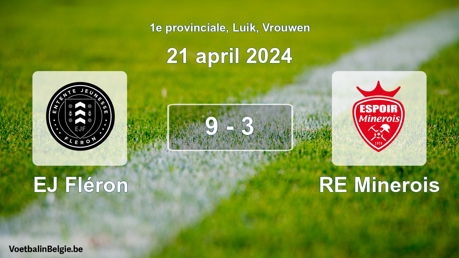 Gespeelde wedstrijd vrouwenvoetbal: EJ Fléron - RE Minerois 9 - 3 (21 april 2024)
