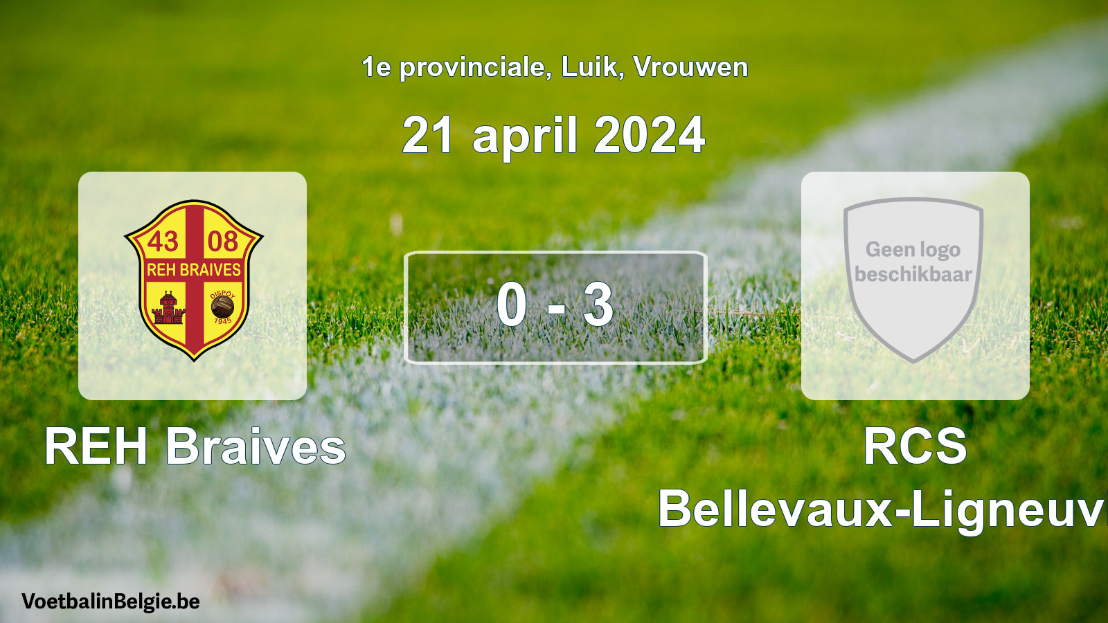 Gespeelde wedstrijd vrouwenvoetbal: REH Braives - RCS Bellevaux-Ligneuville 0 - 3 (21 april 2024)