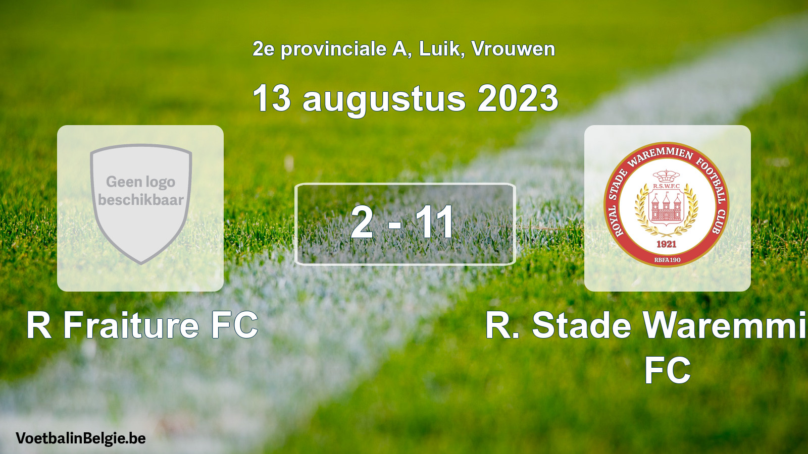 Gespeelde wedstrijd vrouwenvoetbal: R Fraiture FC - R. Stade Waremmien FC 2 - 11 (13 augustus 2023)