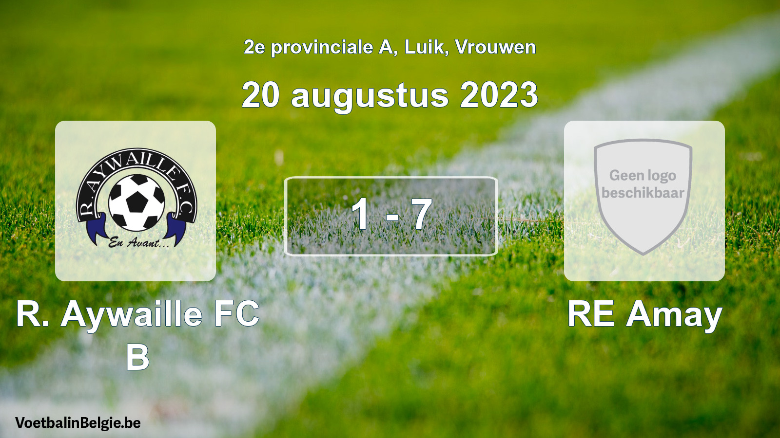 Gespeelde wedstrijd vrouwenvoetbal: R. Aywaille FC B - RE Amay 1 - 7 (20 augustus 2023)