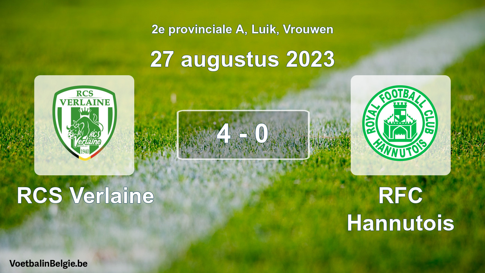 Gespeelde wedstrijd vrouwenvoetbal: RCS Verlaine - RFC Hannutois 4 - 0 (27 augustus 2023)