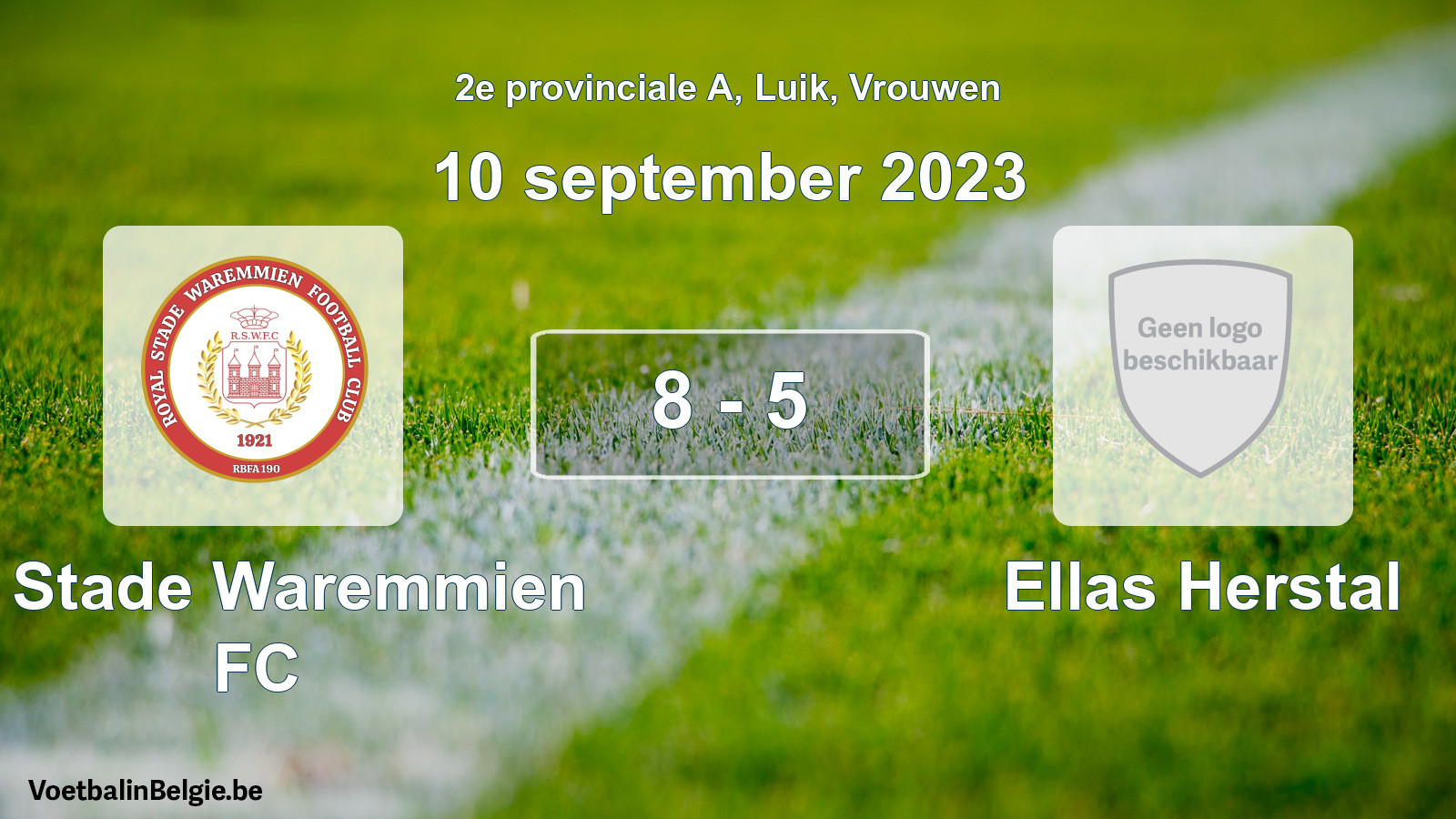 Gespeelde wedstrijd vrouwenvoetbal: R. Stade Waremmien FC - Ellas Herstal 8 - 5 (10 september 2023)