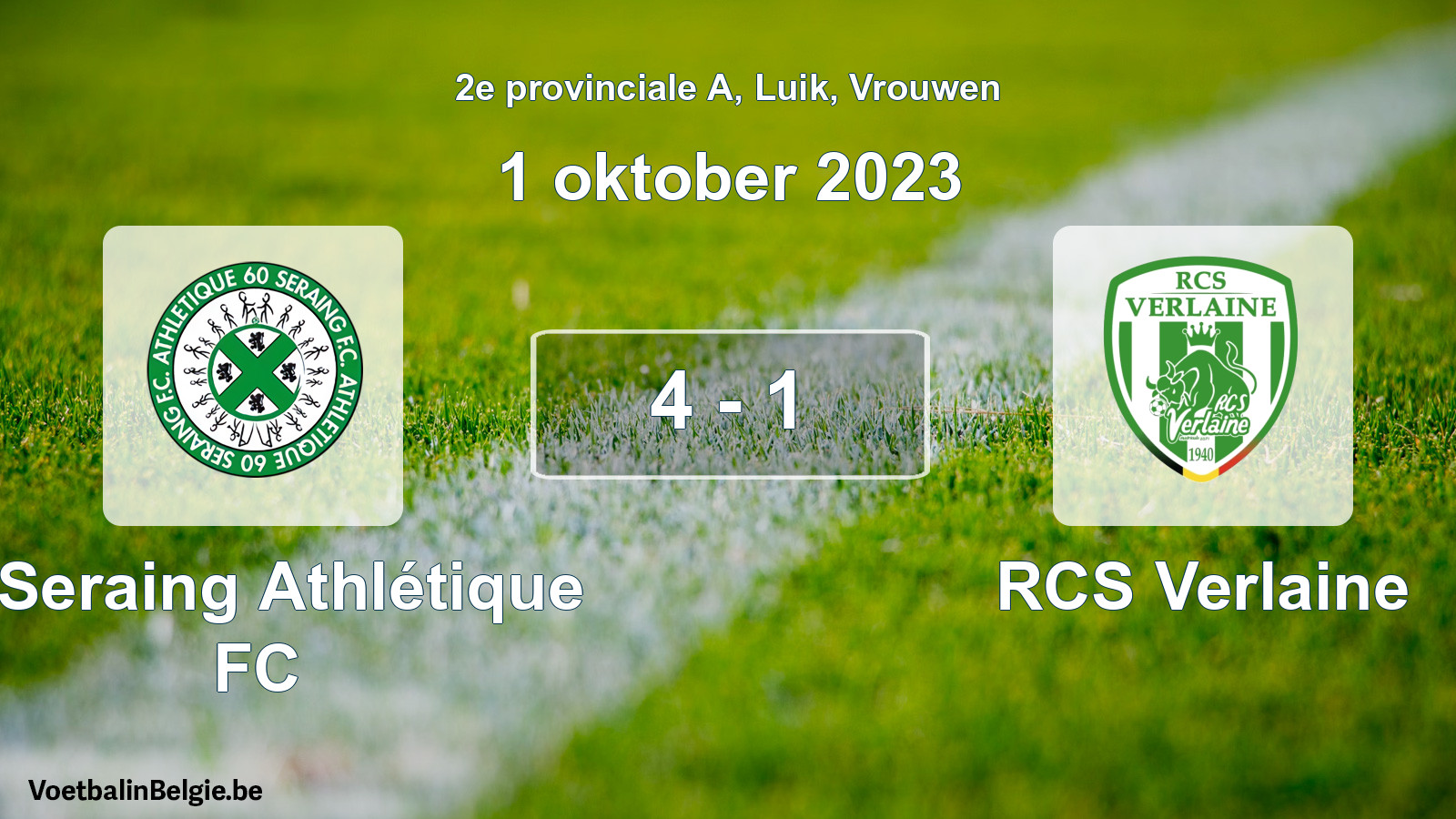 Gespeelde wedstrijd vrouwenvoetbal: R Seraing Athlétique FC - RCS Verlaine 4 - 1 (1 oktober 2023)