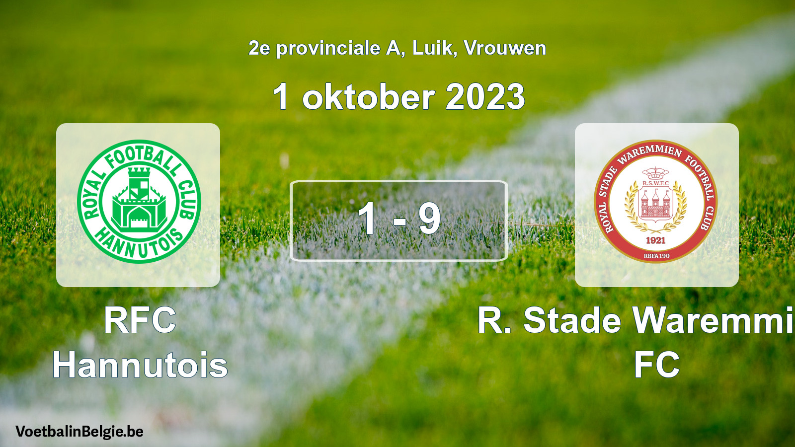 Gespeelde wedstrijd vrouwenvoetbal: RFC Hannutois - R. Stade Waremmien FC 1 - 9 (1 oktober 2023)