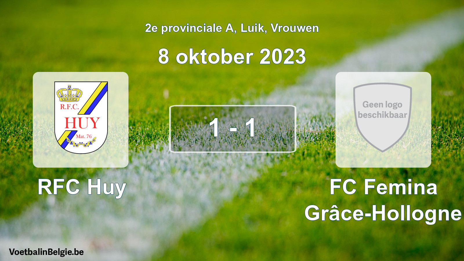 Gespeelde wedstrijd vrouwenvoetbal: RFC Huy - FC Femina Grâce-Hollogne 1 - 1 (8 oktober 2023)
