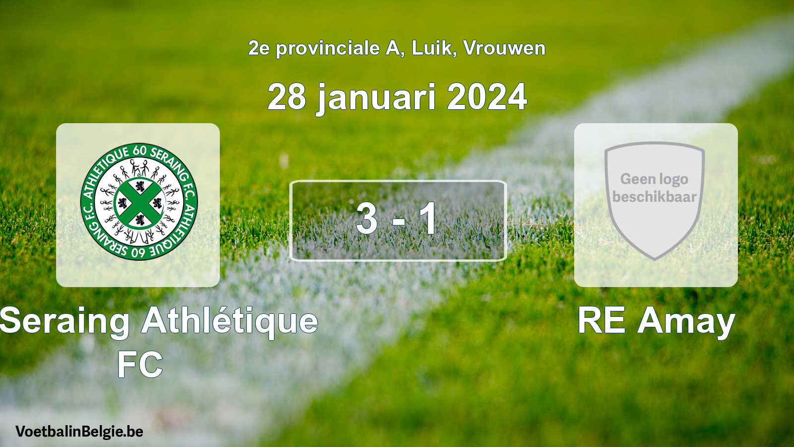 Gespeelde wedstrijd vrouwenvoetbal: R Seraing Athlétique FC - RE Amay 3 - 1 (28 januari 2024)
