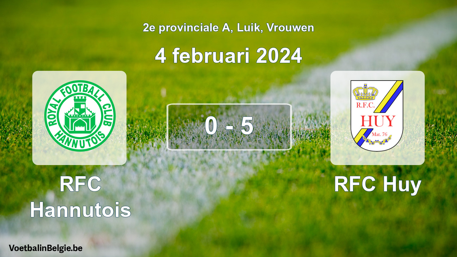 Gespeelde wedstrijd vrouwenvoetbal: RFC Hannutois - RFC Huy 0 - 5 (4 februari 2024)