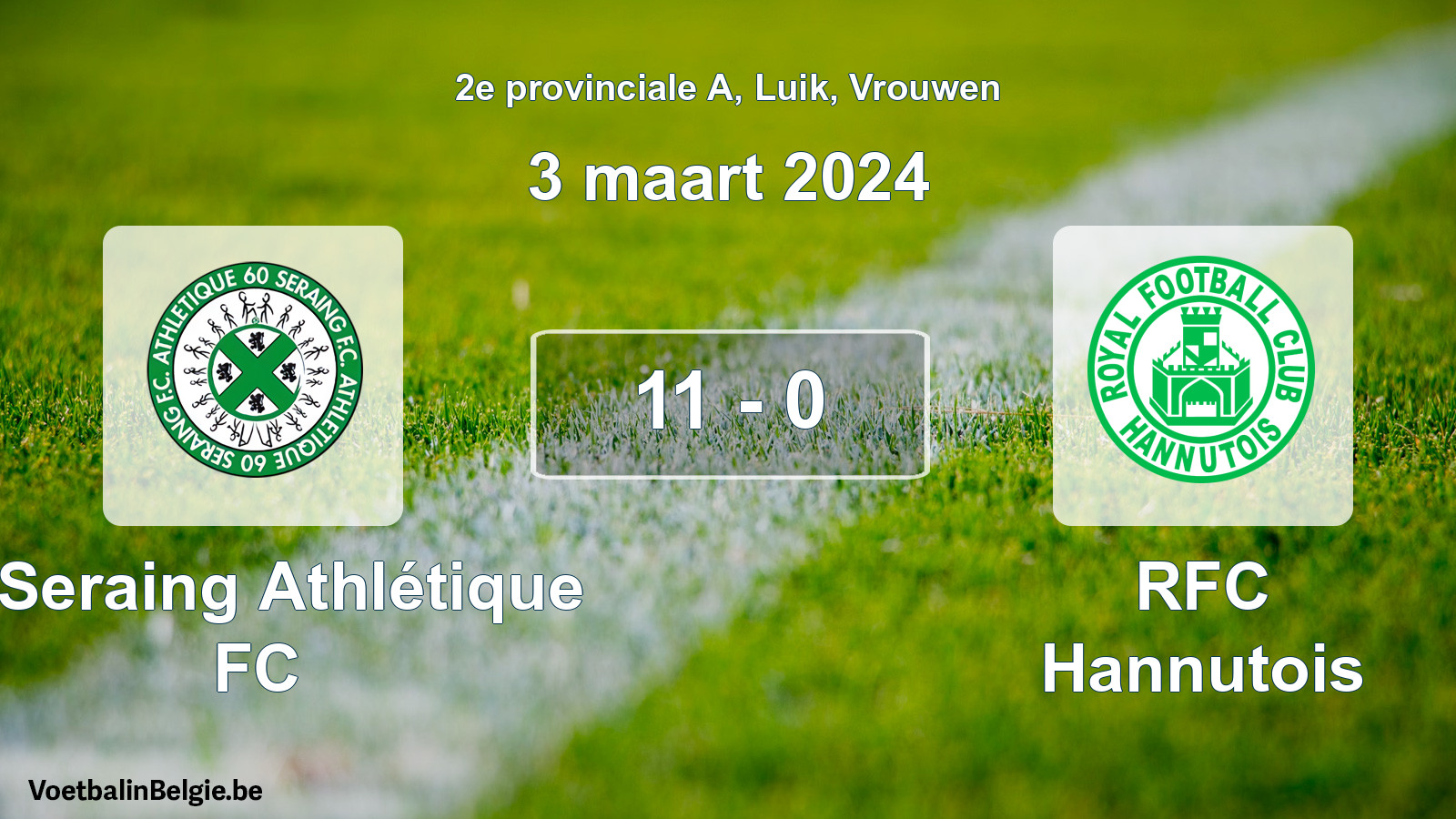 Gespeelde wedstrijd vrouwenvoetbal: R Seraing Athlétique FC - RFC Hannutois 11 - 0 (3 maart 2024)