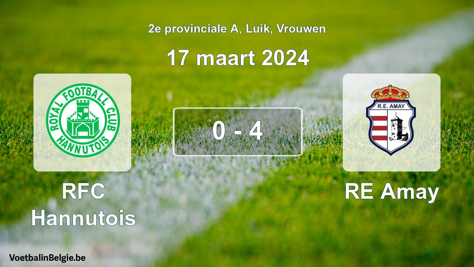 Gespeelde wedstrijd vrouwenvoetbal: RFC Hannutois - RE Amay 0 - 4 (17 maart 2024)