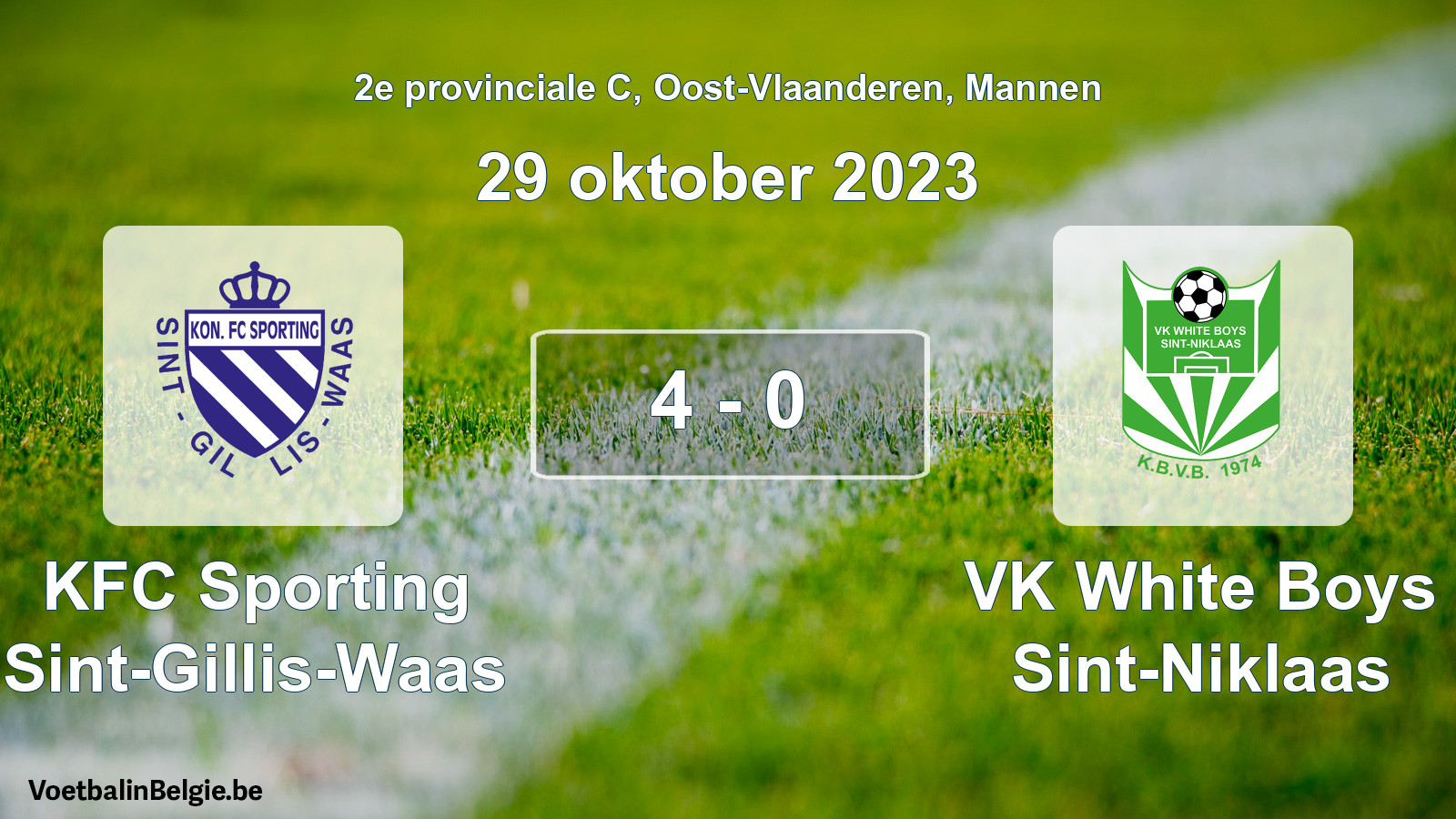 Gespeelde wedstrijd mannenvoetbal: KFC Sporting Sint-Gillis-Waas - VK White Boys Sint-Niklaas 4 - 0 (29 oktober 2023)