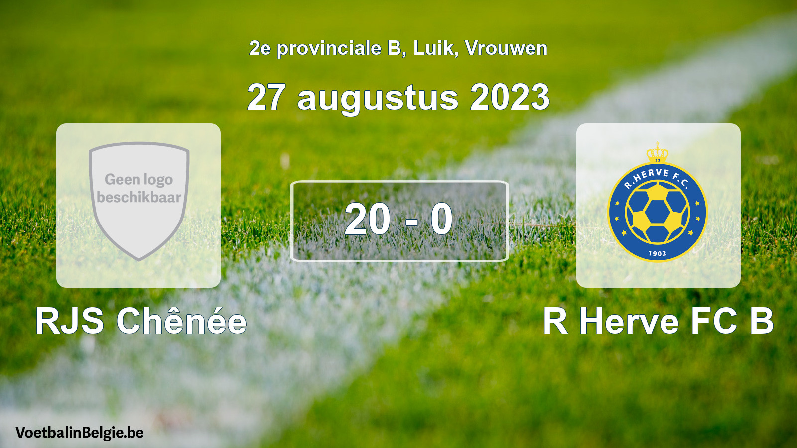 Gespeelde wedstrijd vrouwenvoetbal: RJS Chênée - R Herve FC B 20 - 0 (27 augustus 2023)