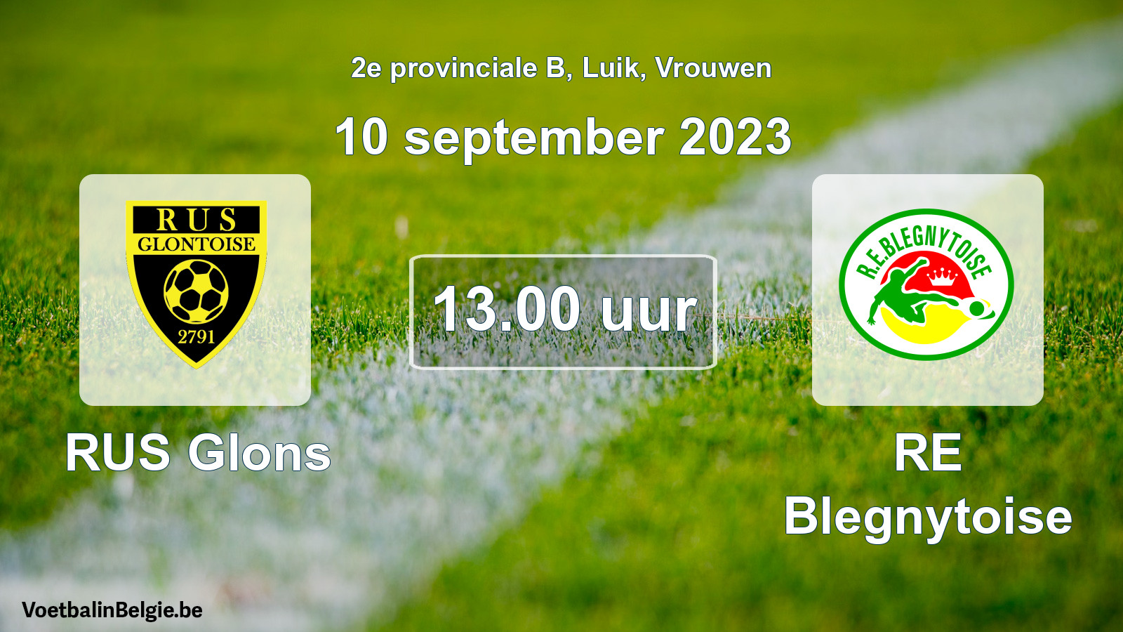 Scheduled match women football: RUS Glons - RE Blegnytoise (10 September 2023)