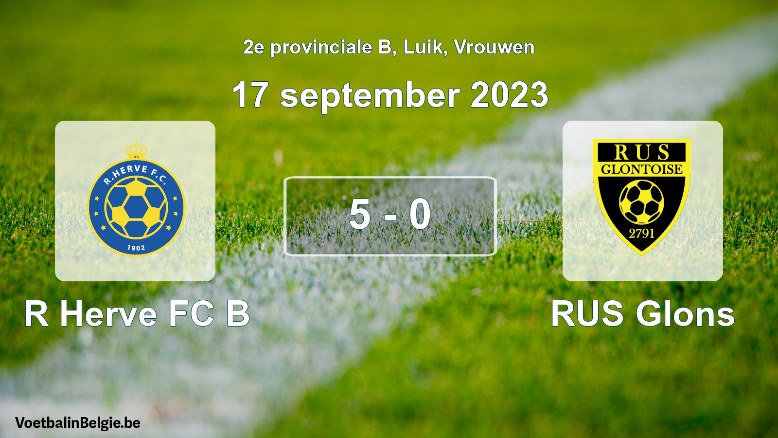 Gespeelde wedstrijd vrouwenvoetbal: R Herve FC B - RUS Glons 5 - 0 (17 september 2023)