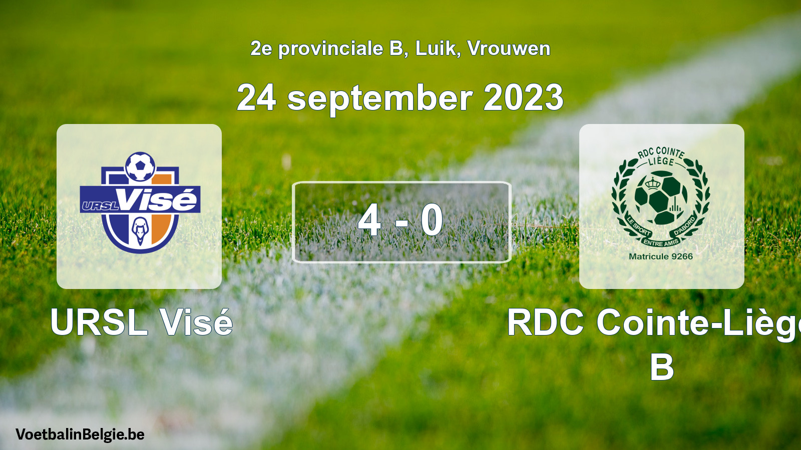 Gespeelde wedstrijd vrouwenvoetbal: URSL Visé - RDC Cointe-Liège B 4 - 0 (24 september 2023)