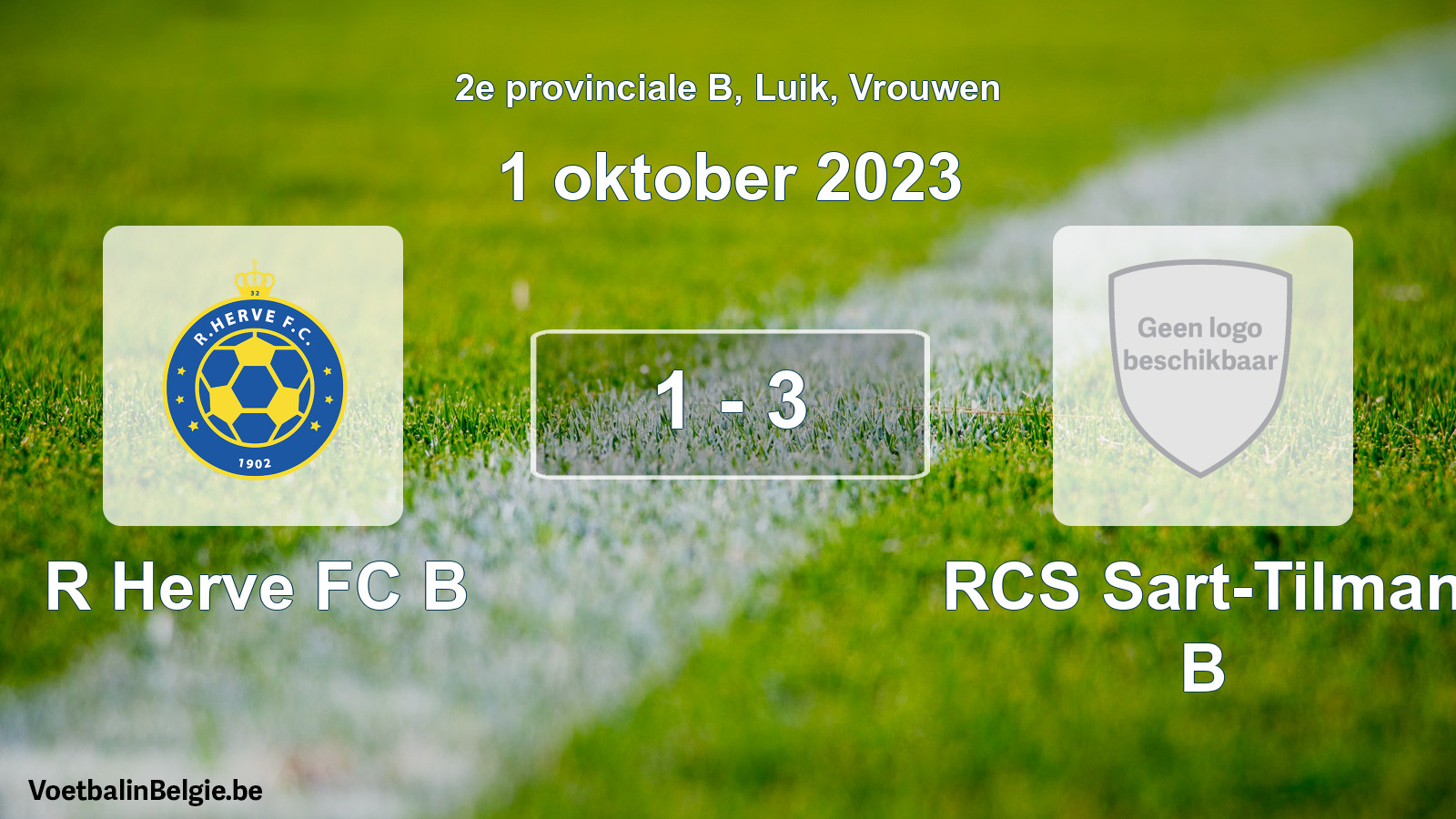 Gespeelde wedstrijd vrouwenvoetbal: R Herve FC B - RCS Sart-Tilman B 1 - 3 (1 oktober 2023)