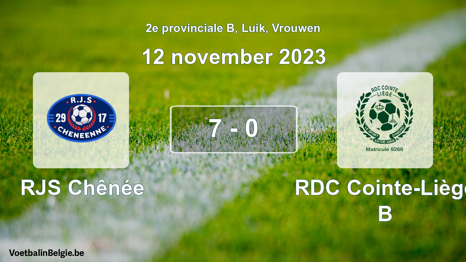Played match women football: RJS Chênée - RDC Cointe-Liège B 7 - 0 (12 November 2023)