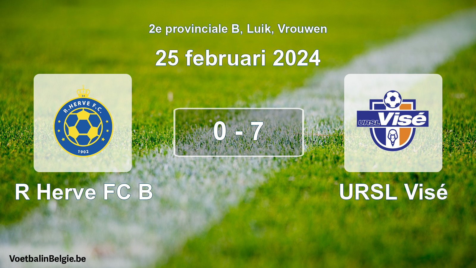 Gespeelde wedstrijd vrouwenvoetbal: R Herve FC B - URSL Visé 0 - 7 (25 februari 2024)
