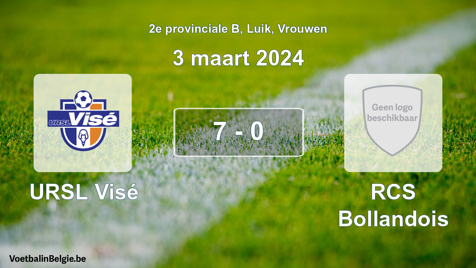 Gespeelde wedstrijd vrouwenvoetbal: URSL Visé - RCS Bollandois 7 - 0 (3 maart 2024)