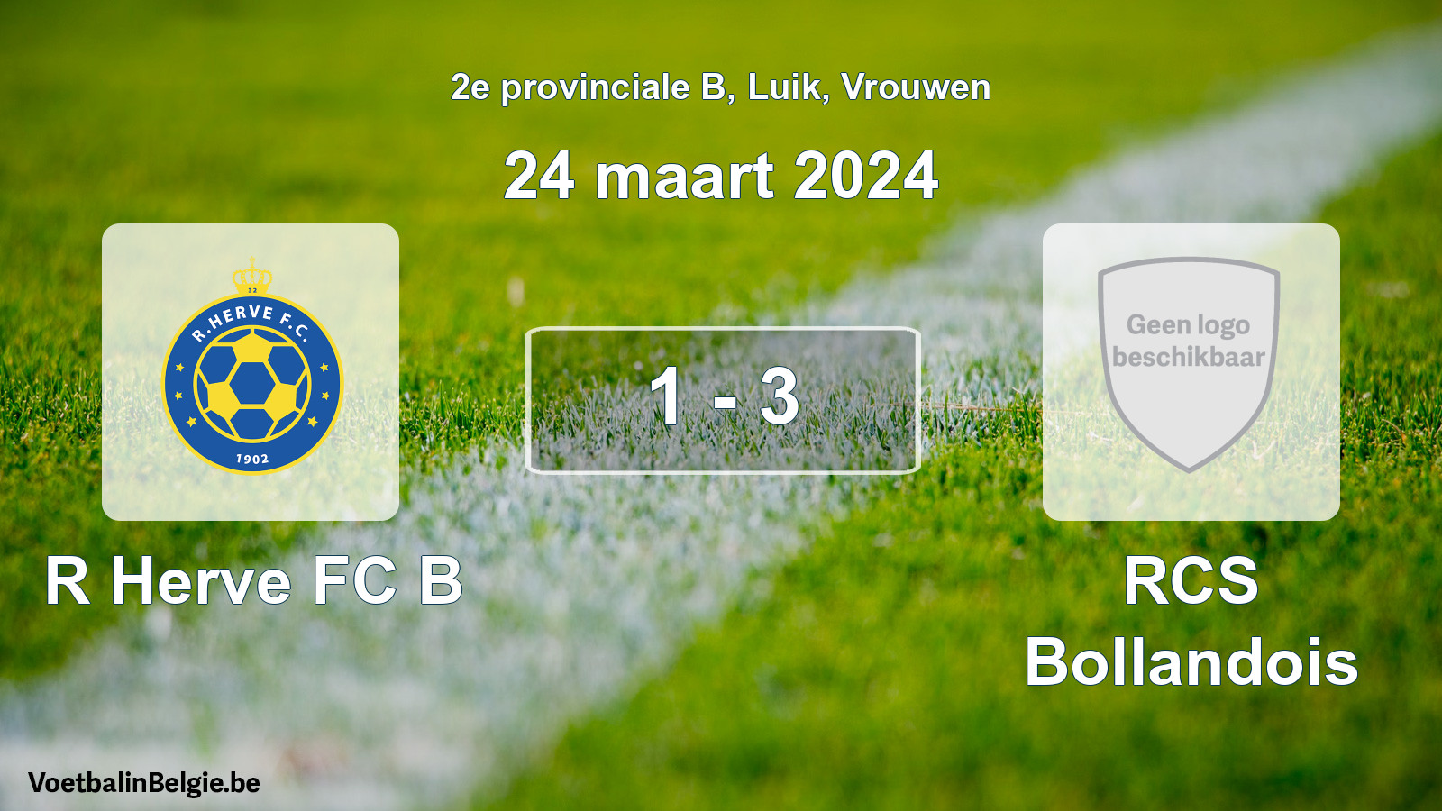 Gespeelde wedstrijd vrouwenvoetbal: R Herve FC B - RCS Bollandois 1 - 3 (24 maart 2024)