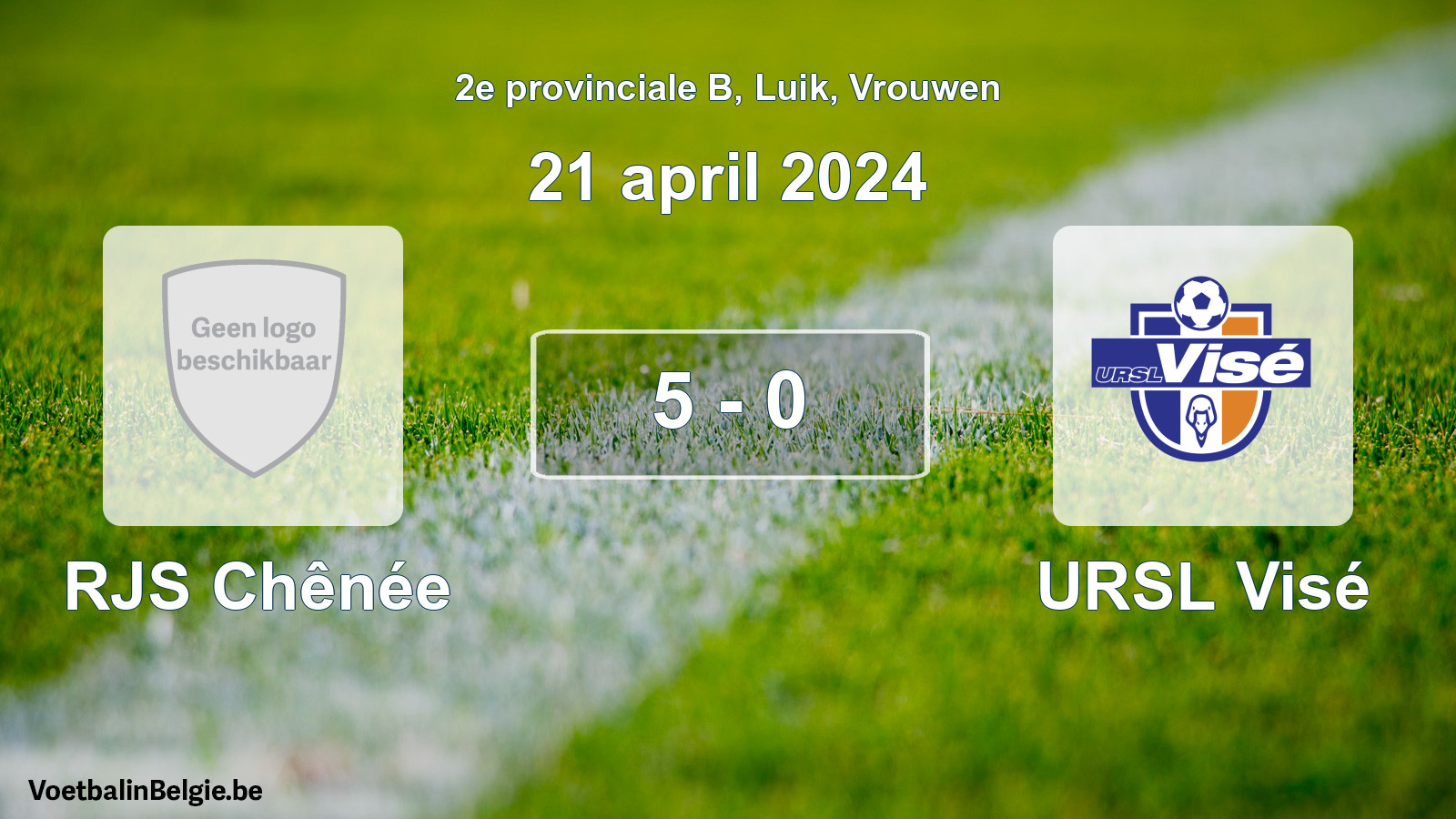 Gespeelde wedstrijd vrouwenvoetbal: RJS Chênée - URSL Visé 5 - 0 (21 april 2024)
