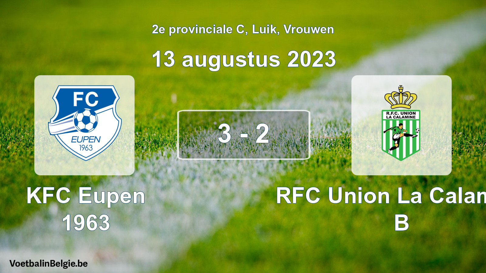Gespeelde wedstrijd vrouwenvoetbal: KFC Eupen 1963 - RFC Union La Calamine B 3 - 2 (13 augustus 2023)