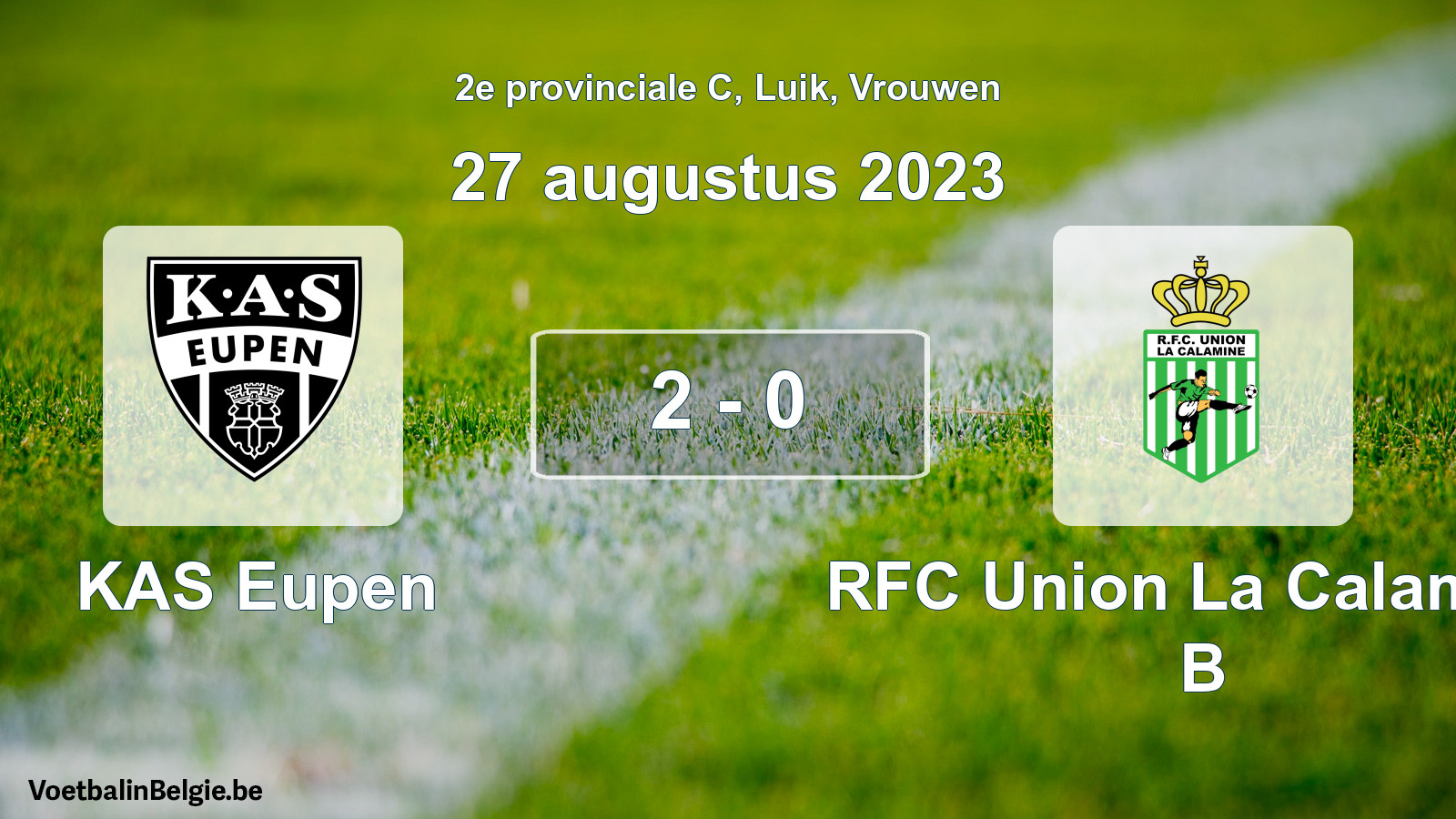 Gespeelde wedstrijd vrouwenvoetbal: KAS Eupen - RFC Union La Calamine B 2 - 0 (27 augustus 2023)